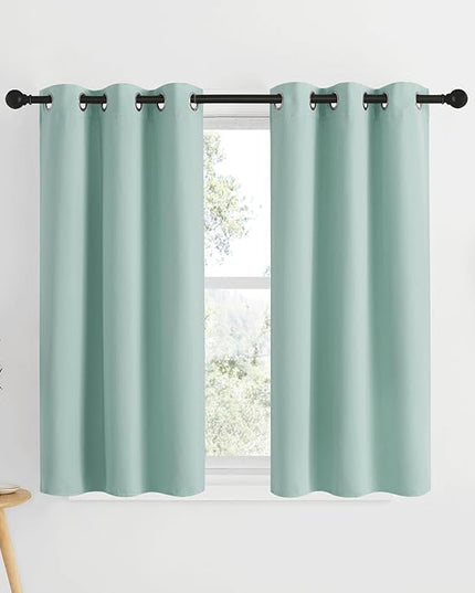 NICETOWN Bedroom Blackout Curtains for Kitchen Window - Window Treatment Thermal Insulated Solid Grommet Sound Reducing for Kitchen/Nursery, Aqua Blue, 2 Panels, W34 x L50