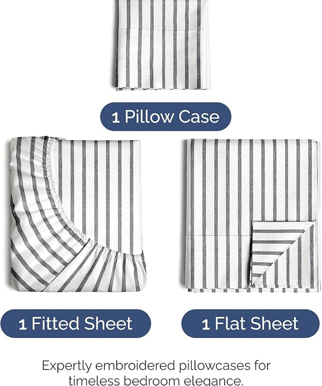 Twin XL Size 3 Piece Sheet Set - Comfy Breathable & Cooling Bed Sheets Set - Hotel Luxury Bedding for Women, Men, Kids, Teens, Boys & Girls - Deep Pockets and Wrinkle Free - Oeko-Tex - Grey Stripes 2