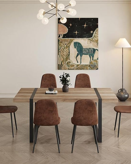 7 Piece Dining Table Set，Dinner Table Set for 6，71'' Kitchen Table and Suede Nap Fabic Chairs Set of 6，6 Chair Dining Table Set for Kitchen Dining Room