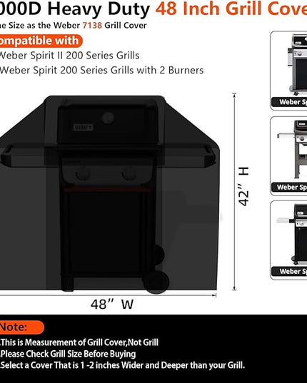 [Upgraded 1000D Heavy Duty Fabric] 48" Grill Cover for Weber Spirit and Spirit II 200 Series Outdoor Gas Grills, Super Waterproof BBQ Cover, Tear &Fade Resistant 7138 Grill Cover for Weber with Buckle