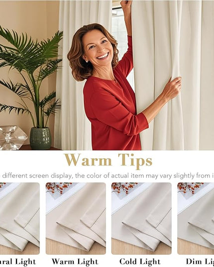 H.VERSAILTEX Light Reducing Curtains Thermal Insulated Window Treatment Panels Room Darkening Privacy Assured Drapes for Living Room Back Tab/Rod Pocket Bedroom Drapes 2 Panels, Ivory - 52 x 54 Inch