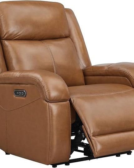 Watson & Whitely Genuine Leather Power Recliner Chairs for Adults, Wall Hugger RV Recliner with Power Headrest & Charging Ports, Electric Recliner Sofa Chair for Living Room, Saddle Brown
