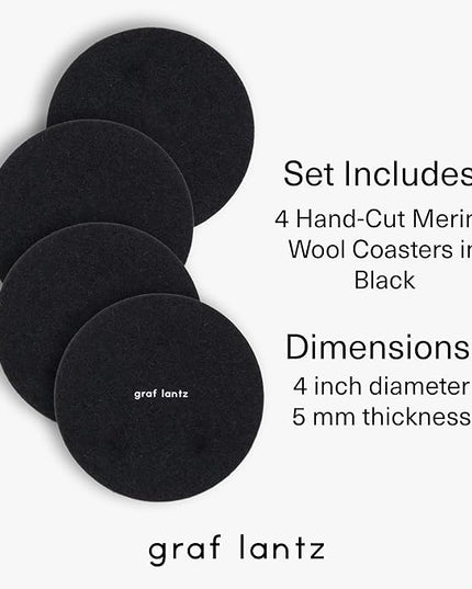 Graf Lantz - Bierfilzl Merino Wool Round Coasters Set of 4 - Black (4" Circles) - Absorbs 30% of Weight - German Wool - Heat Resistant, Sustainable, & Reusable - Home Decor & Coffee Table Decor