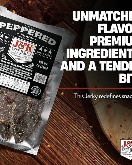 J&K Jerky Small Batch Handcrafted Beef Jerky (7oz, Peppered)