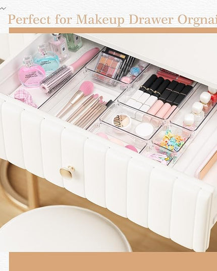 Criusia Drawer Organizer, 5-Size Versatile Bathroom and Vanity Organizer Trays, 20 Pack Clear Plastic Kitchen Drawer Organizers Set, Storage Bins for Makeup, Bathroom, Jewelries and Office