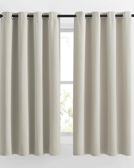 NICETOWN Natural Blackout Curtains 63 inch Long - Grommet Window Treatment Thermal Insulated Solid Room Darkening Sound Dampening Drapes for Living Room, 2 Panels, W52 x L63