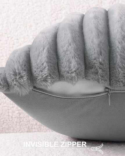Pallene Faux Fur Plush Throw Pillow Covers 18x18 Set of 2, Luxury Soft Fluffy Striped Decorative Pillow Covers for Sofa, Couch, Living Room, Grey