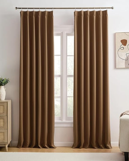 Cappuccino Brown Curtains 40x102 Inches Long 2 Panels Set, Pinch Pleated Thermal Insulated Blackout Room Darkening Curtain for Living Room,Window Draperies with Hooks