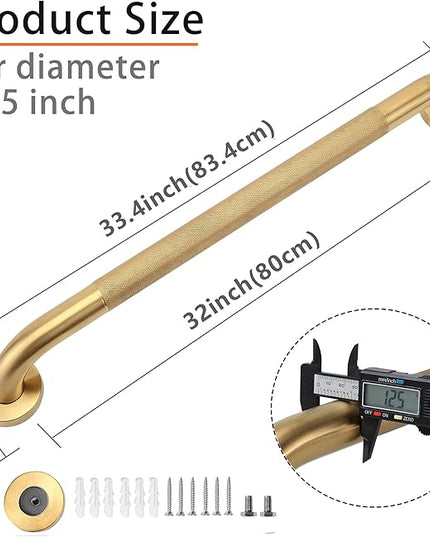Shower Grab Bar, 2 Pack 32 Inch Gold Bathroom Grab Bar, 1.25" Diameter 304 Stainless Steel Anti-Slip Grab Bars for Bathtubs and Showers, Handicap Shower Grab Bar for Seniors Elderly