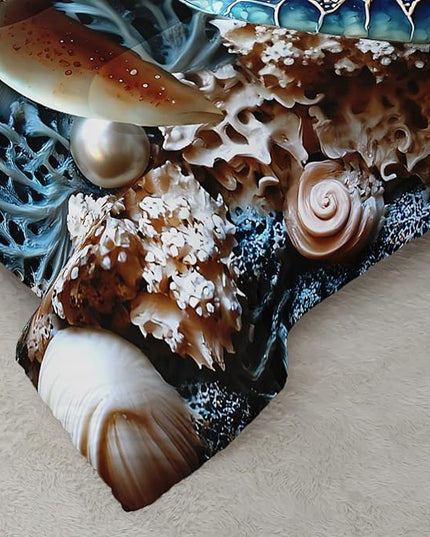 AILONEN 3D Sea Turtle Bedding Sets,Ocean Bedding Sets Queen Size,Shell Anchor Duvet Set,3-Piece, 1 Quilt and 2 Pillowcases,Soft Microfiber