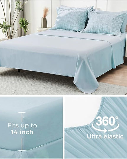 HYMOKEGE Lake Blue Twin XL Comforter Set Seersucker 5 Pieces, All Season Luxury Bed in a Bag for Bedroom, Bedding Set with Comforters, Sheets, Pillowcase & Sham