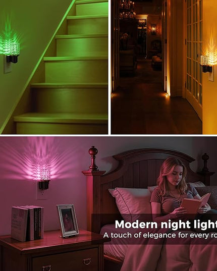 L LOHAS LED Night Light, 2 Pack Dimmable Night Lights Plug into Wall, Color Changing Nightlight RGB with Auto Light Sensor, 0-100LM Adjustable Brightness LED Night Light