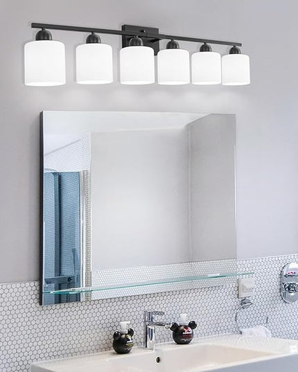 6-Light Black Vanity Lights for Bathroom, Modern Bathroom Vanity Lighting Fixtures Over Mirror, Bathroom Light Fixtures for Bathroom Mirror, Living Room, Hallway, Vanity Table, E26 Base