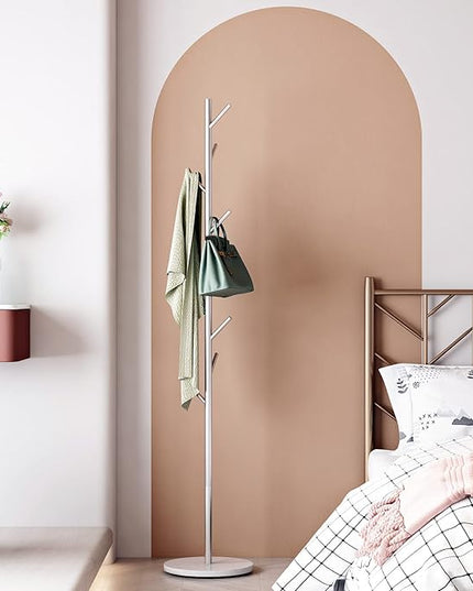 Silver Coat Racks, Metal Coat Rack Freestanding with Hooks, Entryway Coat Rack Stand, Coat Racks with Marble Base, Coat Tree for Hanging Clothes, Hats, Bags