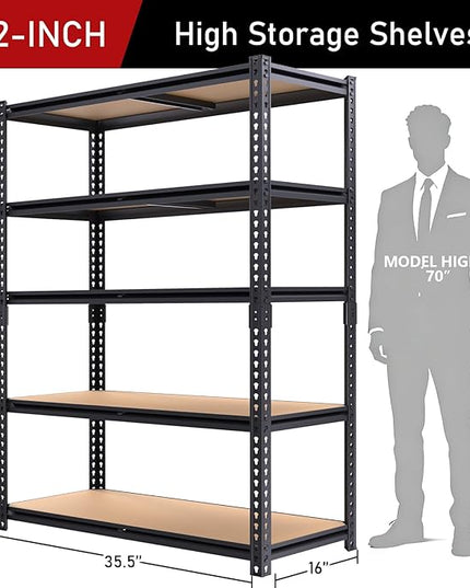 72" H Storage Shelves,Storage Shelves Heavy Duty,2400LBS Metal Shelving Units,Adjustable Garage Shelving Heavy Duty for Garage Storage,Warehouse,16"x35.5"x72",2 Pack