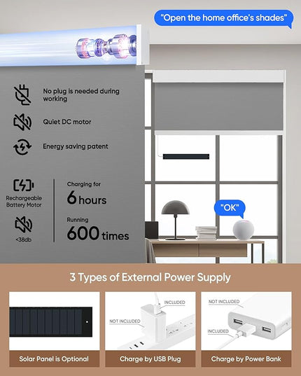 Kincmo Motorized Blinds with Remote,100% Blackout Motorized Roller Shades Work with Apple Homekit,Alexa,Google, Custom Electric Blinds with App,Voice Control (Vinyl Grey)