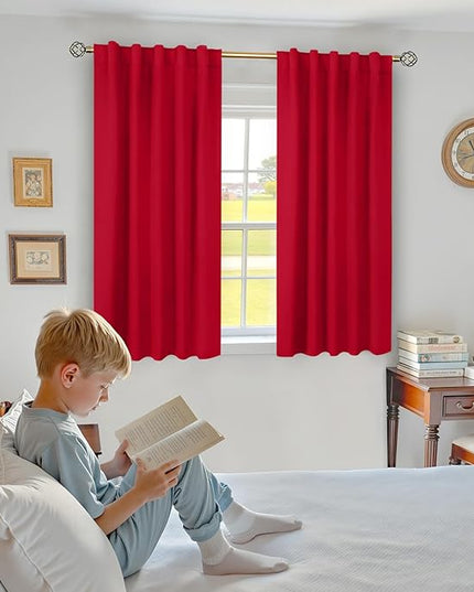 BGment Blackout Curtains 54 Inches Long for Bedroom - Room Darkening Noise Reducing Thermal Insulated Rod Pocket and Back Tab Curtains for Living Room, 2 Window Curtains Panels, 42 x 54 Inch, Red