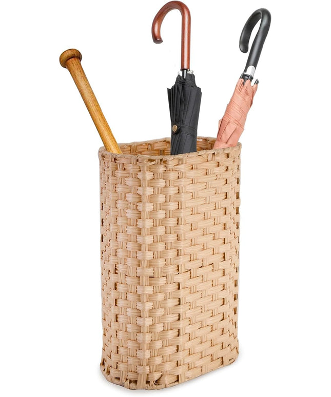 PEMAR Wicker Umbrella Holder, Hand Woven Umbrella Stand Basket Decorative Cane Holder Rack for Home, Entryway Multipurpose Narrow Tall Basket (Natural)