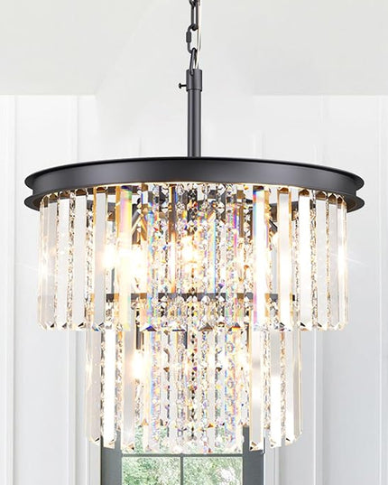 Crystal Chandelier, Black & Bronze Luxury 9-Light Ceiling Hanging Pendant Chandelier Lighting Fixture for Foyer, Dining Room, Bedroom, Hallway, Bar, Kitchen Island