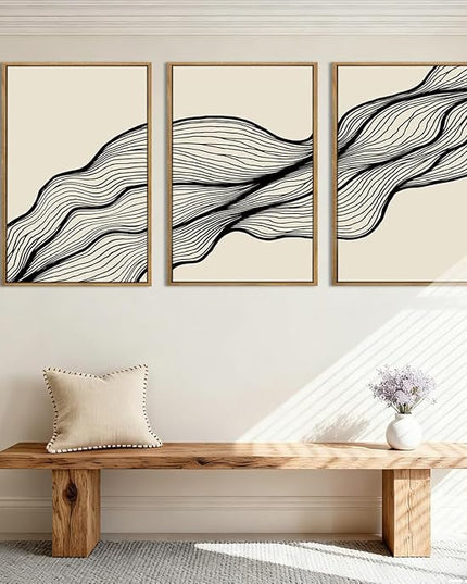 ANHUIB Large Neutral Wall Art Black Minimalist Wall Decor Modern Abstract Painting Set of 3 for Living Room Bedroom 16x24 Inch