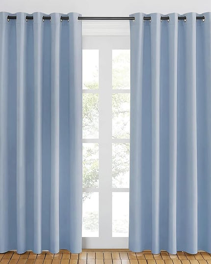 NICETOWN Vintage Blue Blackout Curtains 84 inch Length, Grommet Top Room Darkening Drapes for Bedroom Living Room, Light Blocking Window Covering for Privacy (W66 x L84 Inch, 1 Panel)