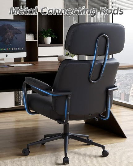 Big and Tall Office Chair 500LBS, Executive Office Chair for Heavy People, Heavy Duty Desk Chair Comfy, Computer Chair High Back PU Leather, Extra Wide Rocking Chair with Wheels Home Office, Black 2PC