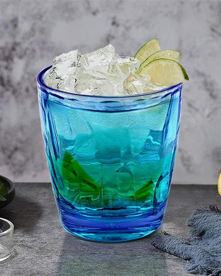 Plastic Glassware Tumbler Dishwasher Safe, Set of 4 Unbreakable Drinking Glasses, 10.5oz Reusable Acrylic Cups for Everyday Use (Blue)