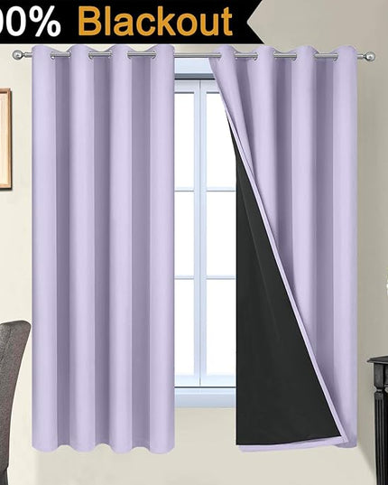 Yakamok 2 Thick Layers Completely Blackout Window Treatment Thermal Insulated Drapes for Girl's Bedroom(52Wx63L, Lilac, 2 Panels)