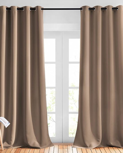 NICETOWN Light Reducing Grommet Curtains - (W52 x L108, Cappuccino, 2 Pieces) Tripe Woven Textured Soft Curtain Panels for Living Room Window Treatment Drapes