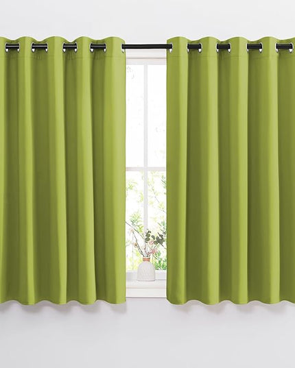 NICETOWN Room Darkening Curtains Panels for Window - Triple Weave Energy Saving Thermal Insulated Solid Grommet Room Darkening Drapes for Kitchen (1 Pair, 66 inches by 54 Inch, Fresh Green)