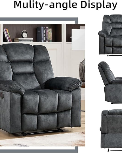 CANMOV Manual Recliner Single Sofa, Wall-Hugger Reclining Couch, Upholstered Sofa Chair with Armrests, Fabric Reclining Couch with Soft Cushion for Living Room, Grey