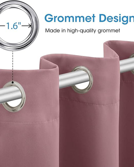 HOMEIDEAS Mauve Blackout Curtains for Bedroom 52 X 63 Inch Length 2 Panels Set Room Darkening Bedroom Curtains, Soundproof Thermal Grommet Window Curtains for Living Room
