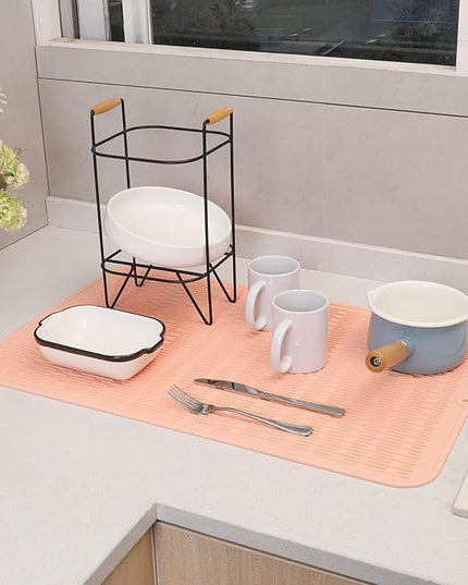 Silicone Dish Drying Mat for Multiple Usage,Easy clean,Eco-friendly,Heat-resistant Silicone Mat for Kitchen Counter or Sink,Refrigerator or Drawer Liner Pink 3XL 28 inches x 18 inches
