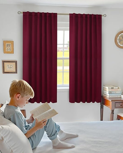 BGment Rod Pocket and Back Tab Blackout Curtains for Bedroom - Christmas Curtains Thermal Insulated Room Darkening Drapes for Living Room, 2 Window Curtain Panels (52 x 63 Inch, Burgundy Red)
