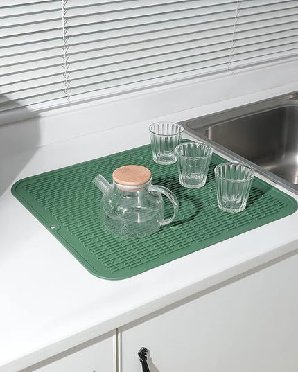Silicone Dish Drying Mat for Multiple Usage,Easy clean,Eco-friendly,Heat-resistant Silicone Mat for Kitchen Counter or Sink,Refrigerator or Drawer Liner Green 2XL 24 inches x 18 inches