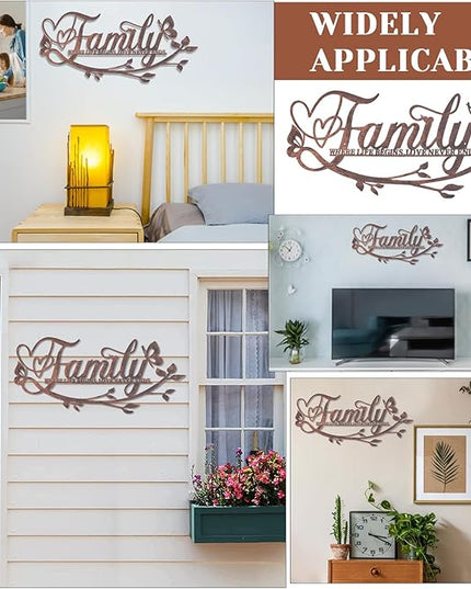 AUHOKY Family Where Life Begins Love Never Ends Word Sign Metal Wall Decor, Black Home Decor Wall Art Decorations, Letters Quotes Sign for Living Room Bedroom Kitchen Indoor Outdoor Decor(17.5 x 9in)