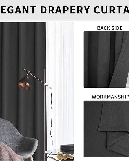 Easy-Going Linen Look Blackout Curtain Grommet Window Curtain Drapes for Bedroom, Living Room Thermal Insulated Room Darkening (2 Panels, 52x84 inch, Dark Gray)