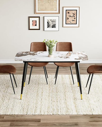 Small Dining Table Set for 4，50'' Sintered Stone Table with 4 Chair Dining Table Set, Easy to Assemble，Suitable for Small Spaces