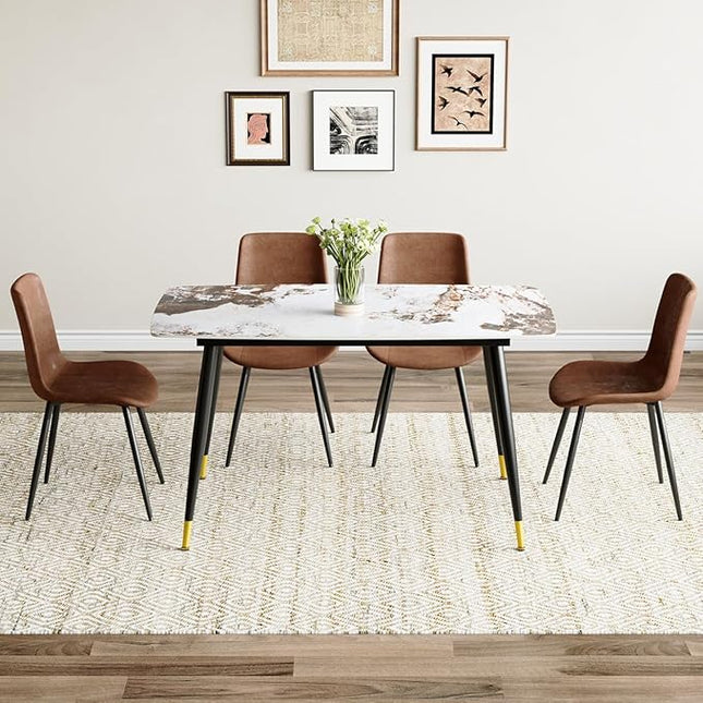 Small Dining Table Set for 4，50'' Sintered Stone Table with 4 Chair Dining Table Set, Easy to Assemble，Suitable for Small Spaces