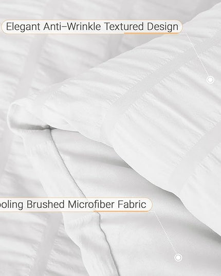 MUXHOMO 7 Pieces King Comforter Set, Seersucker Bed in a Bag King Size, All Season Luxury Bedding Set with Comforter, Flat Sheet, Fitted Sheet, Pillowcases & Shams, White