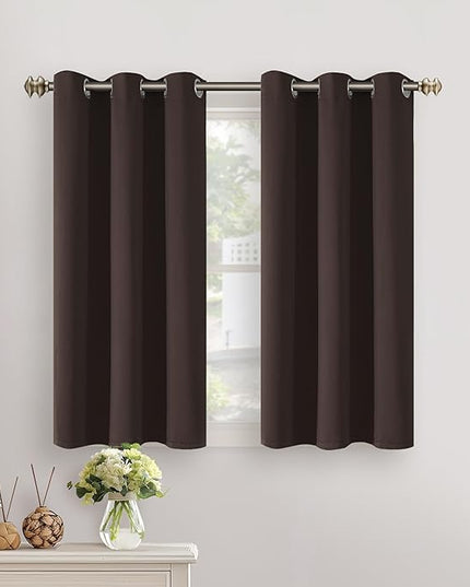 YoungsTex Short Blackout Kitchen Curtains 40 Inch Length - Small Thermal Insulated with Grommet Room Darkening Drapes Privacy for Bathroom Cafe Window, Brown, 2 Panels, 34 x 40 Inch