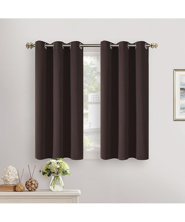 YoungsTex Short Blackout Kitchen Curtains 40 Inch Length - Small Thermal Insulated with Grommet Room Darkening Drapes Privacy for Bathroom Cafe Window, Brown, 2 Panels, 34 x 40 Inch