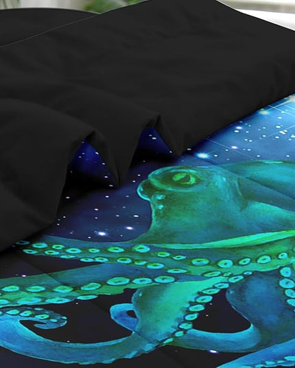 Comforter Set Queen Size, Blue Octopus Sea 7 Pcs Bedding for Kids and Adults, Space Colorful Star Bed Sheet Sets with Fitted Sheet 2 Pillowcases & 2 Shams for Bedroom Bed Decor