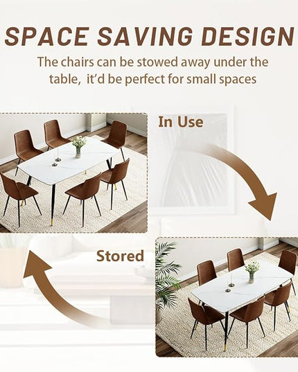 Dining Room Table Set for 6, Dining Table Set for 6 with Chairs, Sintered Stone Dining Set for 6, Easy to Assemble
