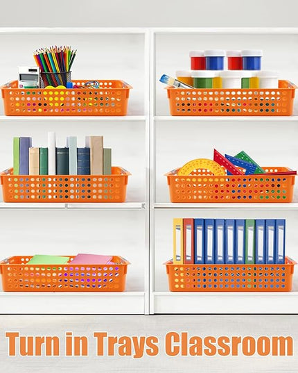 4 Pack Turn in Trays Classroom,Paper Trays for Classroom,Organization and Storage Paper Tray Holds,Desktop File Organizer Baskets,Plastic Storage Baskets for Library, Office, Home(Orange)