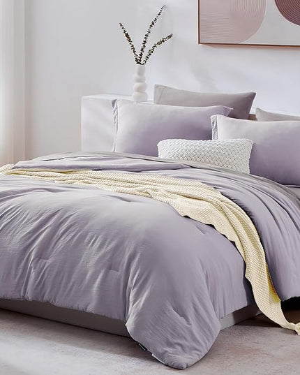 WRENSONGE Full Size Comforter Set- 7 Pieces Lilac Bed in a Bag Full Size Comforter with Fitted Sheet, Flat Sheet, 2 Pillow Shams, 2 Pillowcases, Warm Bedding Sets for All Season