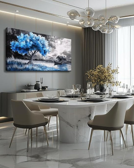 PHAOHUAXM large Wall Art For Living Room Bedroom Wall Decor Black White Scenery And Blue Trees Wall Painting Modern Home Decoration For Room Office Restaurant Canvas Art Prints Home Decor 20x40 In