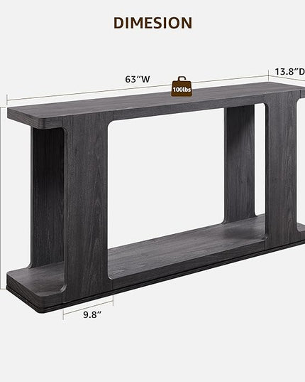OKD 63 Inch Modern Entryway Console Table, 2-Tier Long Sofa Table Behind Couch with Curved Edge, Wood Farmhouse Narrow Entry Table for Hallway, Living Room, Foyer, Entrance, Dark Alder