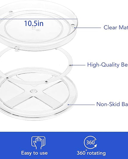 URALFA 2-Pack Lazy Susan Cabinet Organizer, Plastic Rotating Round Lazy Susan Turntable for Cabinet, Pantry, Countertop, Table, Fridge, 10.5 Inch