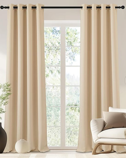 NICETOWN 90 inch Curtain Privacy for Doorway - Thermal Insulated Grommet Window Treatments Room Darkening Sound Reducing for Bedroom/Home Office (Biscotti Beige, 1 Panel, W46 x L90)